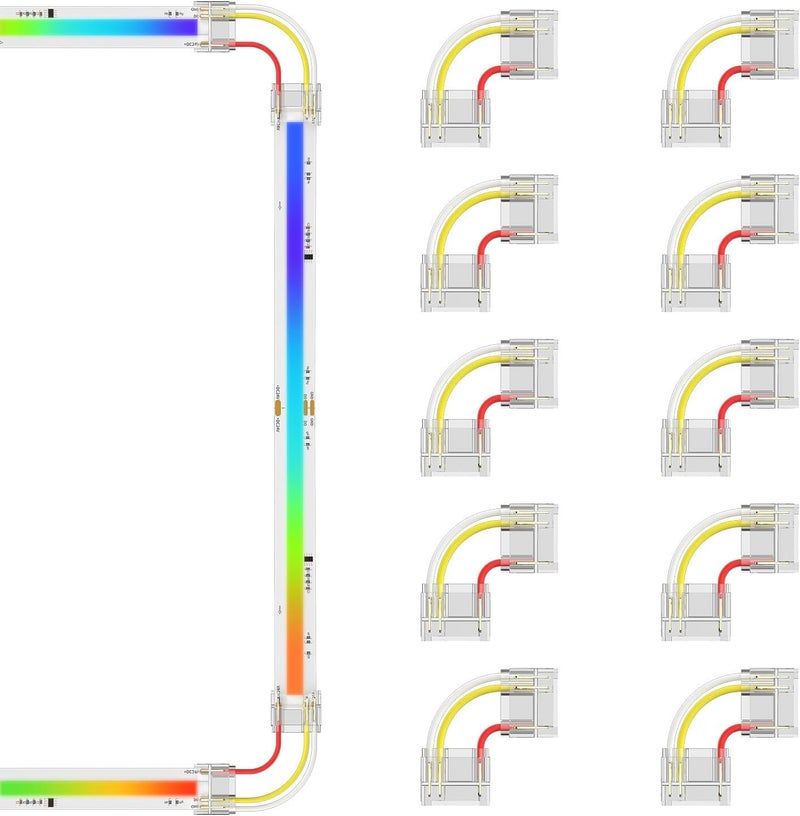 PAUTIX 12mm Connectors 10pcs L-Shaped/Corner(Right) Connectors,Solderless Terminal Extension Connection for 3-Pin RGB Smart IC COB LED Strip Lights,NOT for 10mm/8mm/5mm LED Tape Lights - Image 1